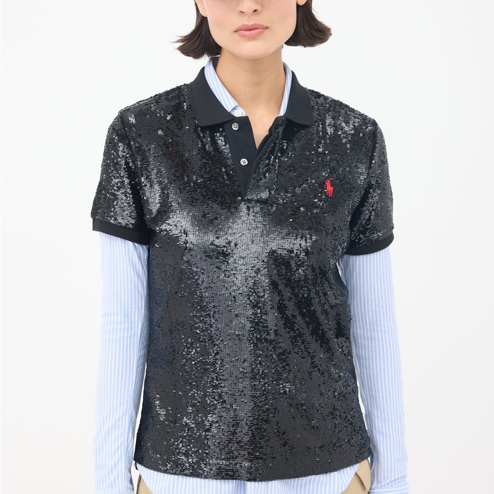 Ralph Lauren Black Sequin Polo with Red Logo